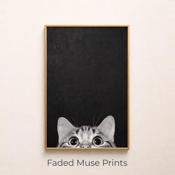 Curious Cat Peeking Minimalist Sketch Art Playful Modern Decor Digital Download 662