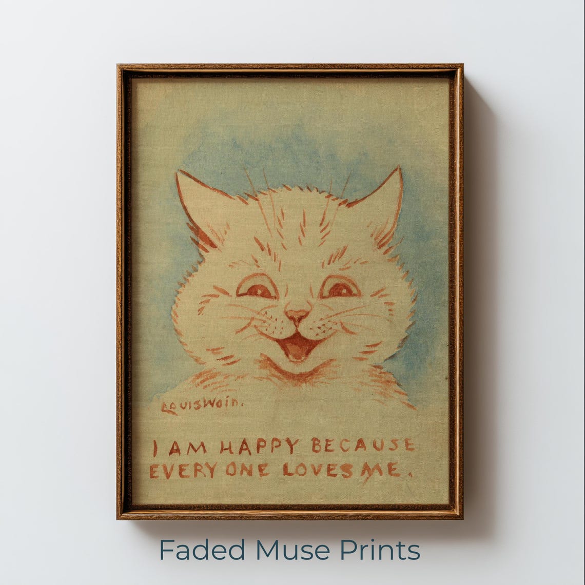 Vintage Smiling Cat Printable Wall Art Cheerful Feline Portrait Digital Download 1553