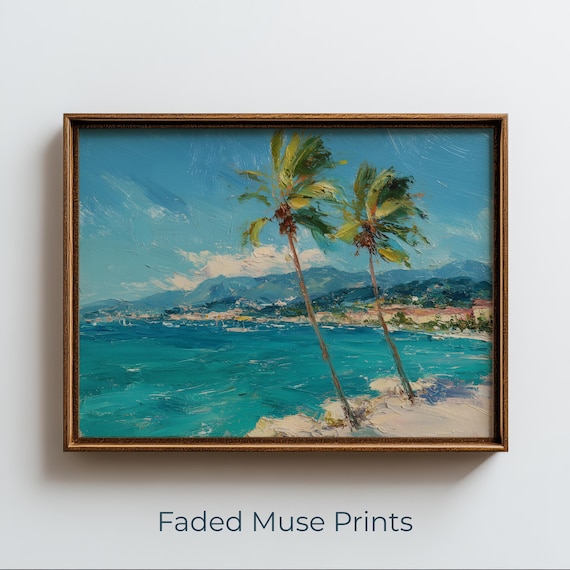 Coastal Palm Trees Vintage Beach Painting, Poster