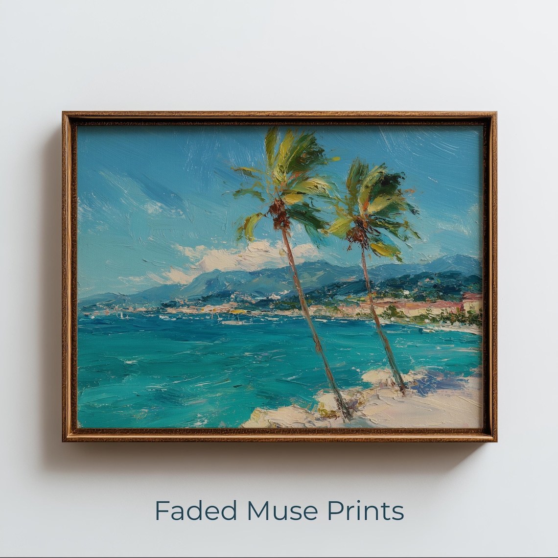 Coastal Palm Trees Vintage Beach Painting, Poster