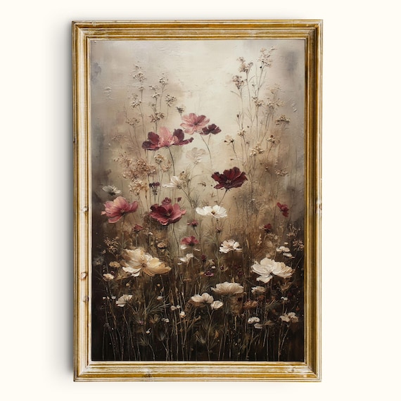 Moody Wildflower Painting, Vintage Floral Art Print