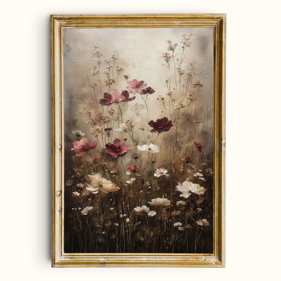 Moody Wildflower Painting, Vintage Floral Art Print