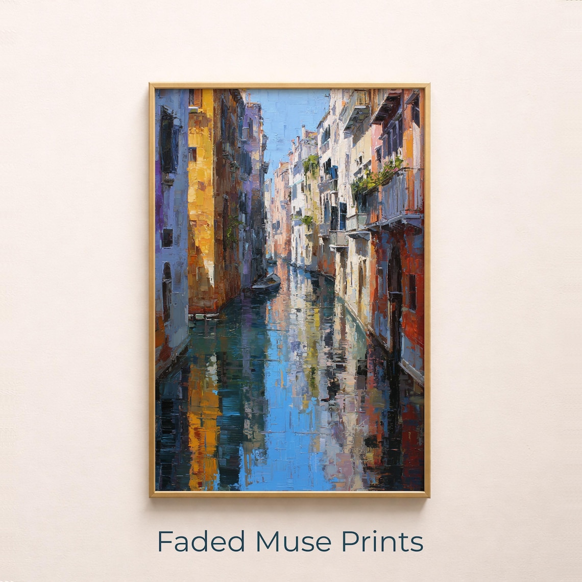 Sunlit Canal Impressionist Oil Painting European Travel Poster