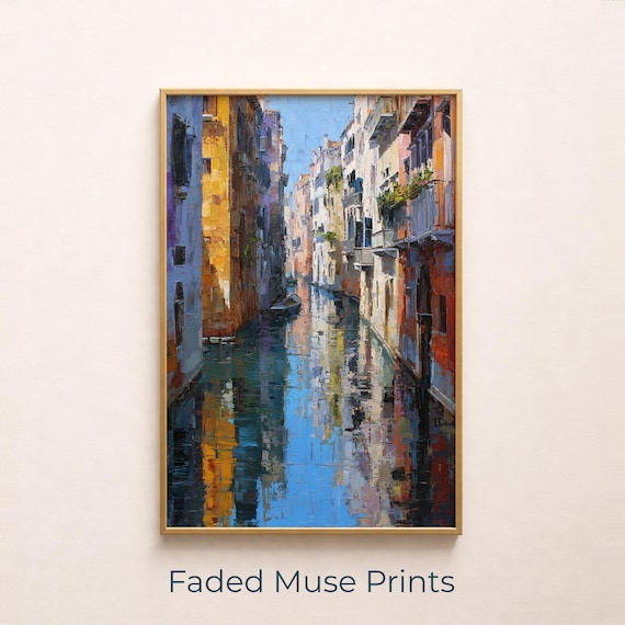 Sunlit Canal Impressionist Oil Painting European Travel Poster