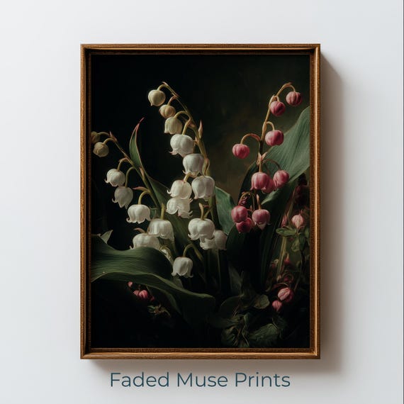 Moody Lily Of The Valley Painting Vintage Botanical Wall Art Digital Download 1262