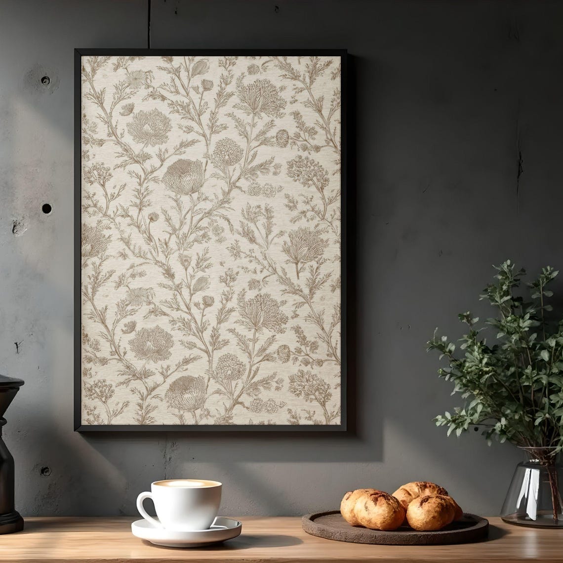 Neutral Beige Vintage Botanical Tapestry Floral Pattern Poster