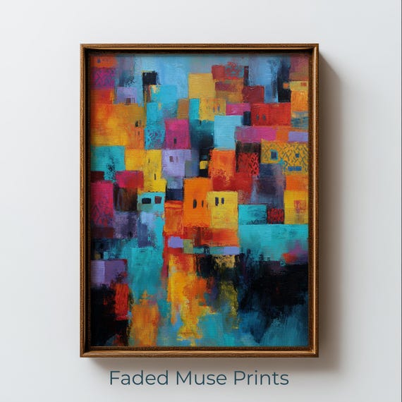 Bright Abstract Cityscape Painting Vibrant Urban Landscape Art Digital Download 1306