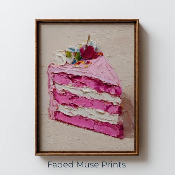 Playful Birthday Cake Painting Cute Food Wall Art For Kitchen Decor Digital Download 2433