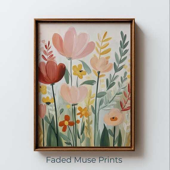 Soft Delicate Pastel Wildflowers on Cream Botanical Floral Poster