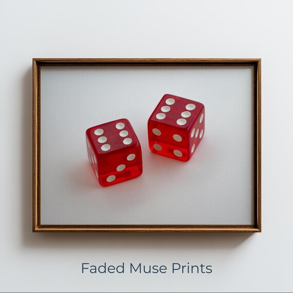 Red Dice Closeup Print Minimalist Game Room Wall Art Printable Digital Download 374