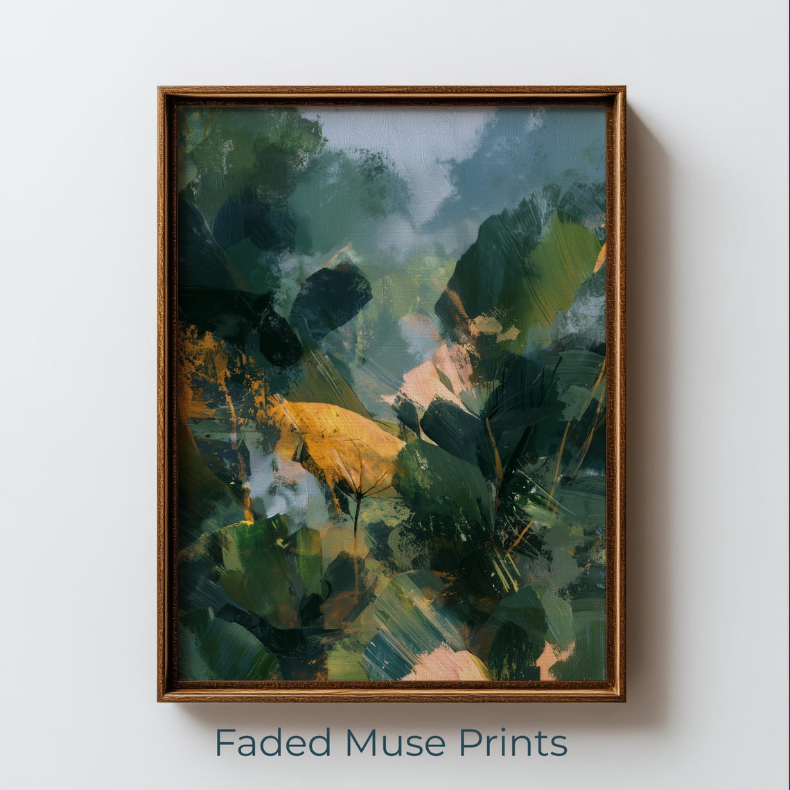 Abstract Emerald Jungle Canopy Moody Forest Painting Wall Art