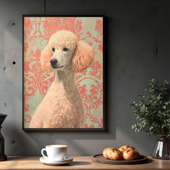 Vintage Poodle Portrait Print French Cottagecore Pet Wall Art Digital Download