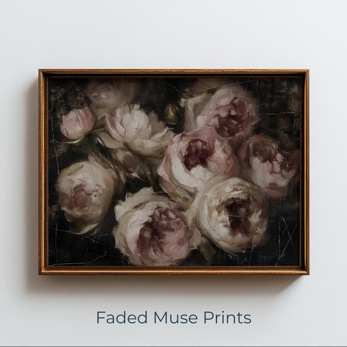 Dark Moody Roses Peonies Painting Print Vintage Floral Bouquet Art