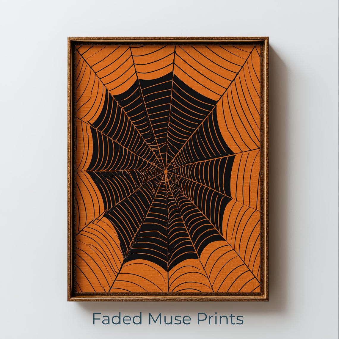 Bold Black Orange Spider Web Retro Halloween Graphic Art Print