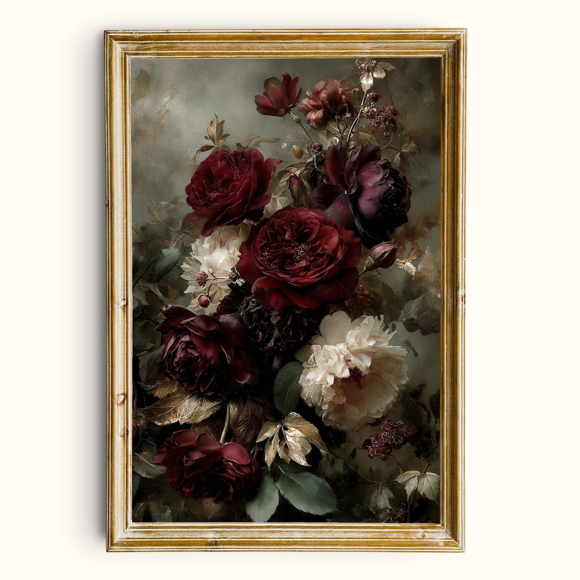 Dark Floral Peony Print, Moody Vintage Still Life