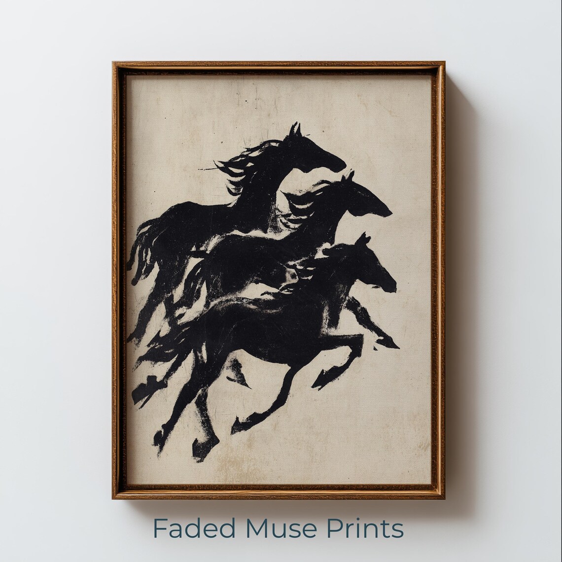 Bold Black Horse Silhouettes Rustic Vintage Inkprint Art Digital Download 1151