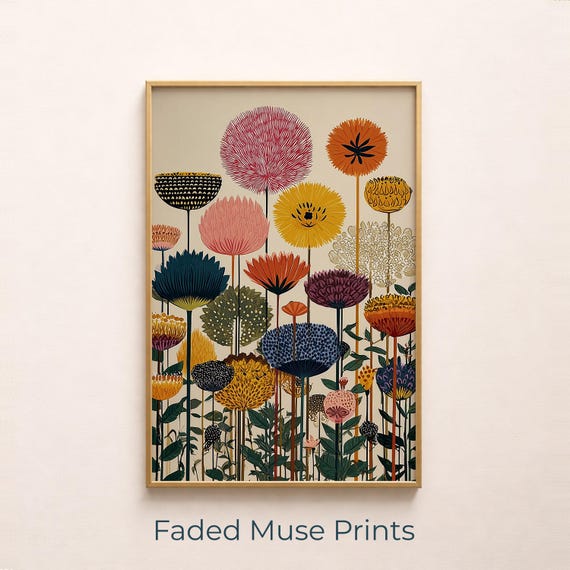 Midcentury Modern Floral Print Retro Botanical Graphic Wall Art Digital Download 666