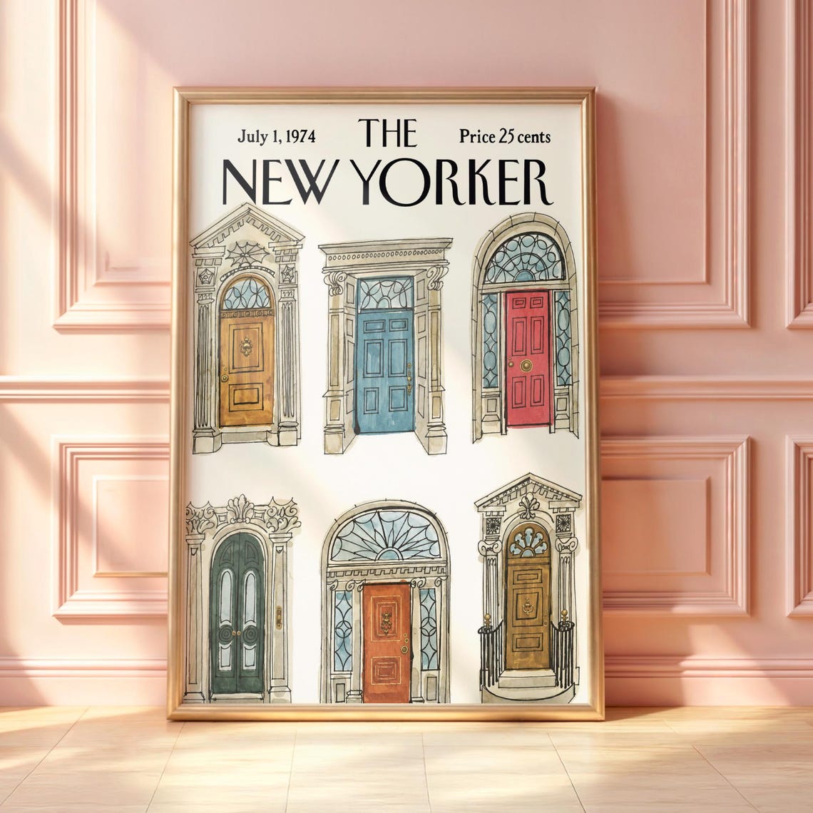 The New Yorker July 1 1974 Six Vintage City Doors Line Art Poster