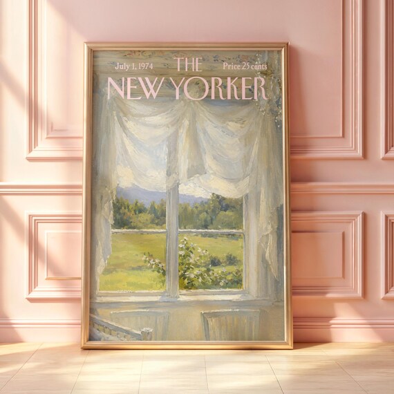 The New Yorker July 1974 Sheer Curtain Garden Window Wall Print