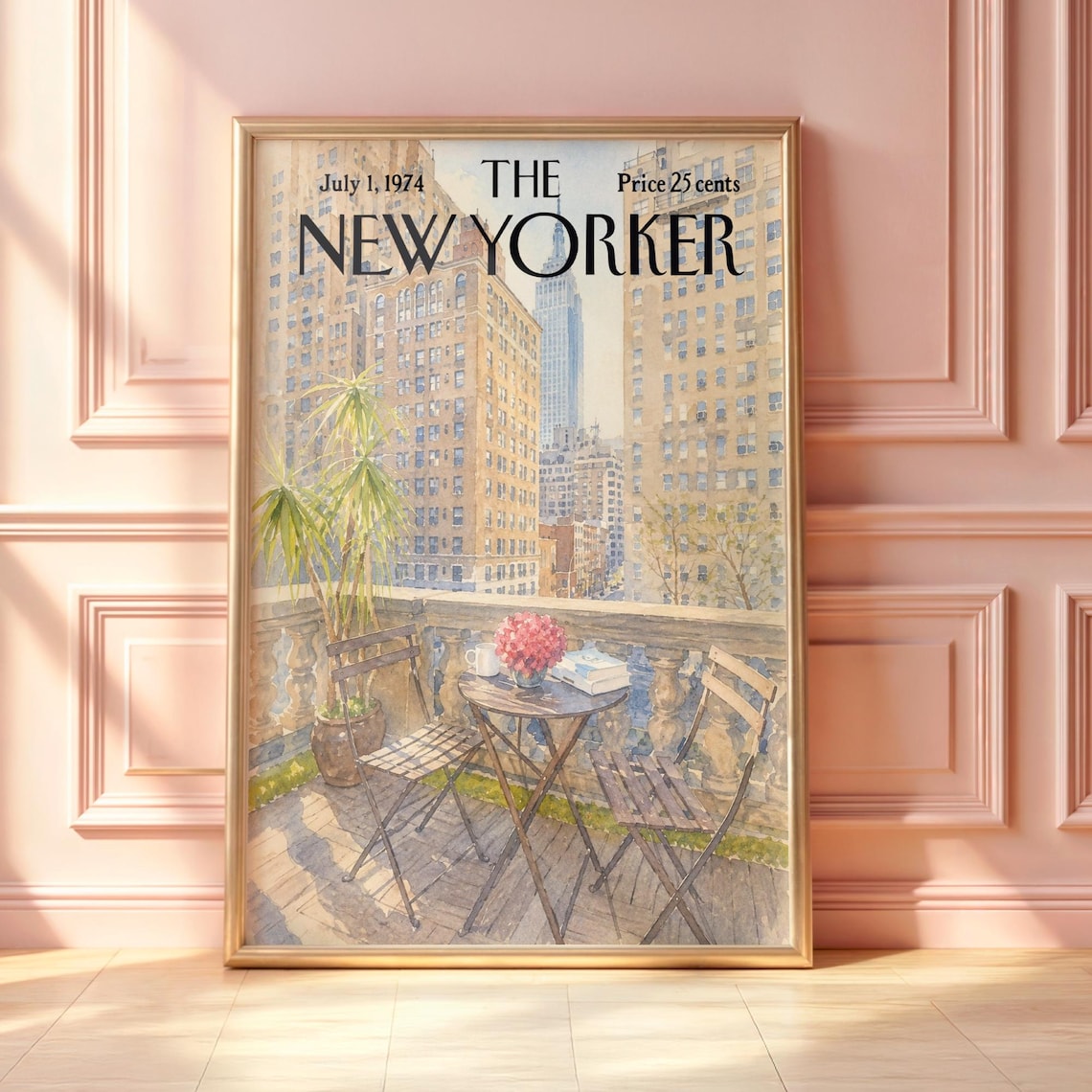 The New Yorker July 1 1974 City Balcony View Watercolor Poster