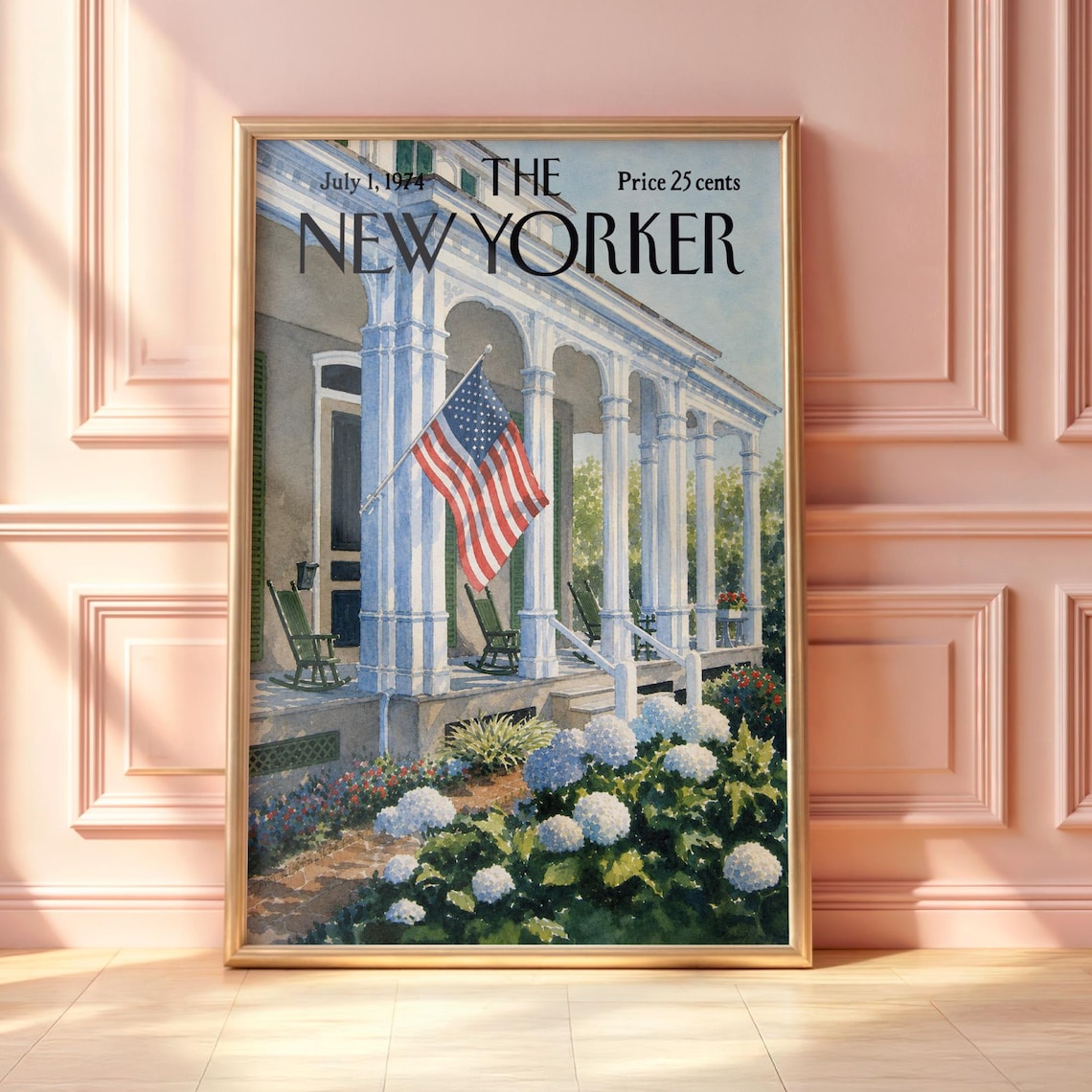 July 1 1974 The New Yorker Colonial Porch American Flag Cover Poster