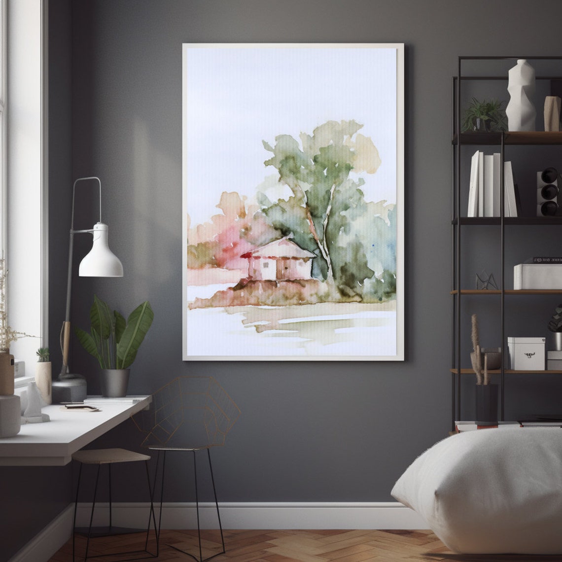 Serene Lake Watercolor, Boho Style - Image 4