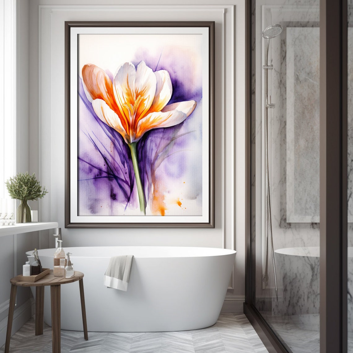 White Crocus Flower Watercolor Spring Bloom Botanical Poster - Image 2