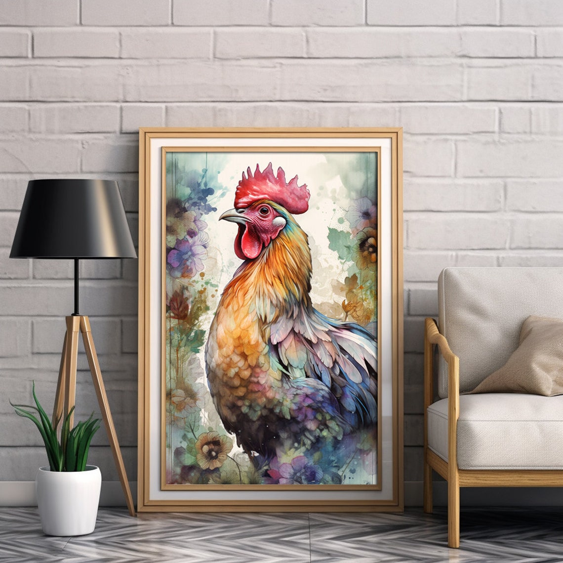 Colorful Rooster Watercolor Painting Farm Country Kitchen Poster - Image 2