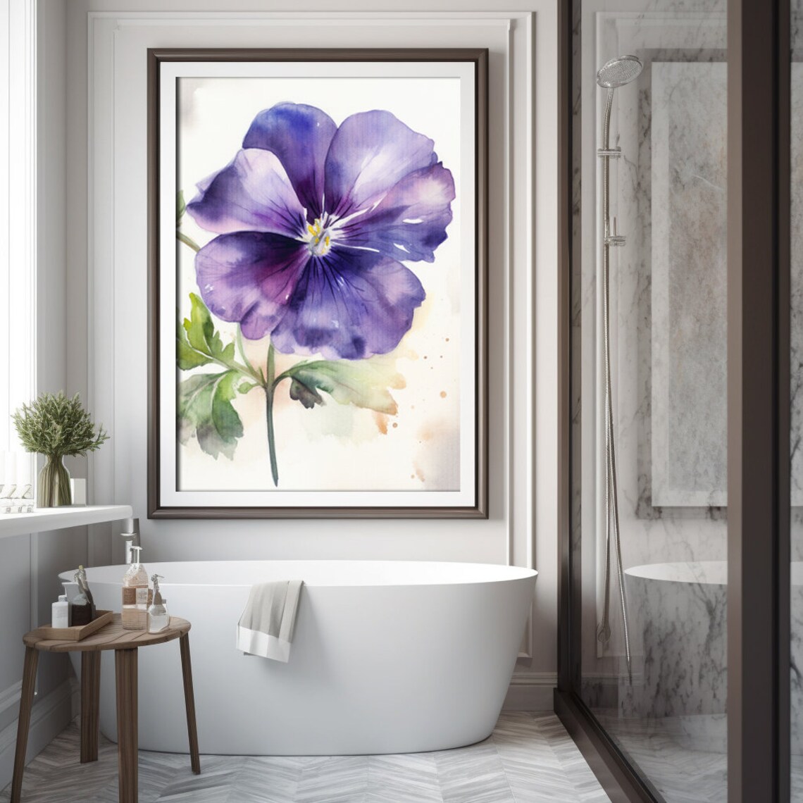 Purple Violet Flower Watercolor Botanical Close Up Painting Print - Image 4
