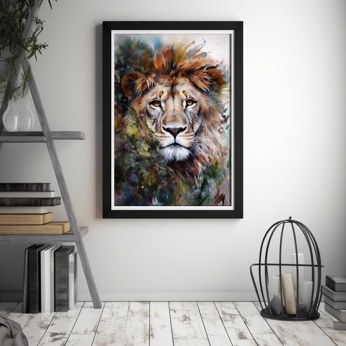 Majestic Lion Face Portrait Watercolor Wildlife Painting Poster - Image 3