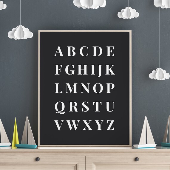 ABC Alphabet Classic Serif Letters Nursery Kids Room Black Poster