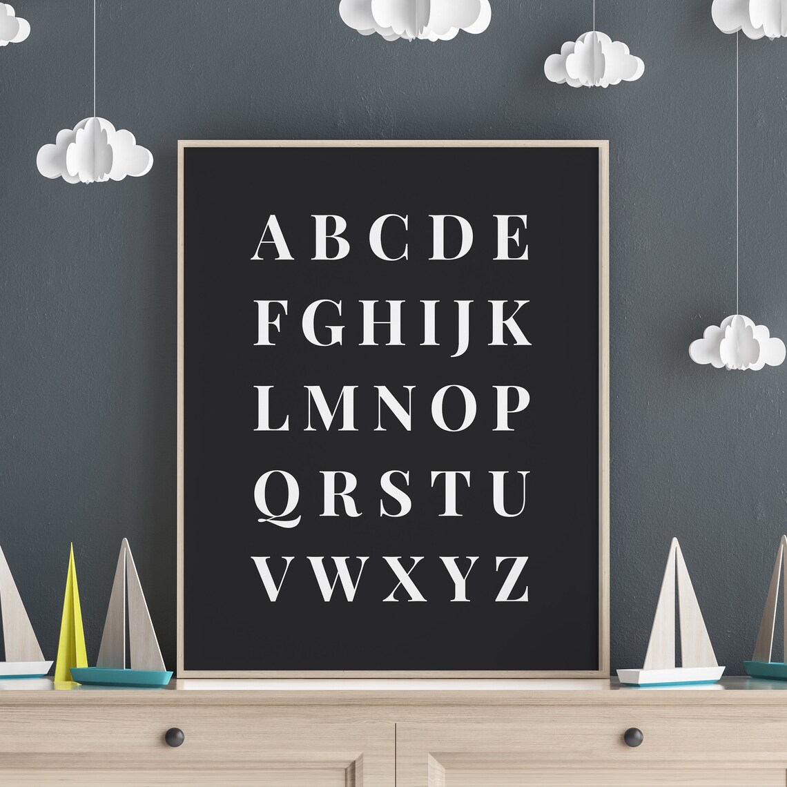 ABC Alphabet Classic Serif Letters Nursery Kids Room Black Poster