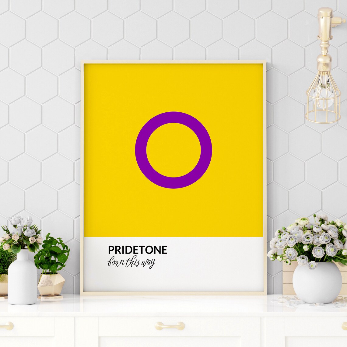 PRIDETONE Born This Way Intersex Pride Flag Circle Graphic Poster