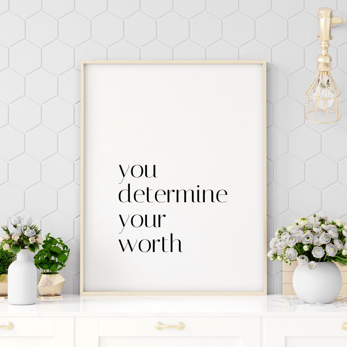 You Determine Your Worth Minimalist Typography Self Love Poster