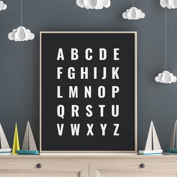 ABC Alphabet Bold Condensed Letters Modern Black Nursery Poster