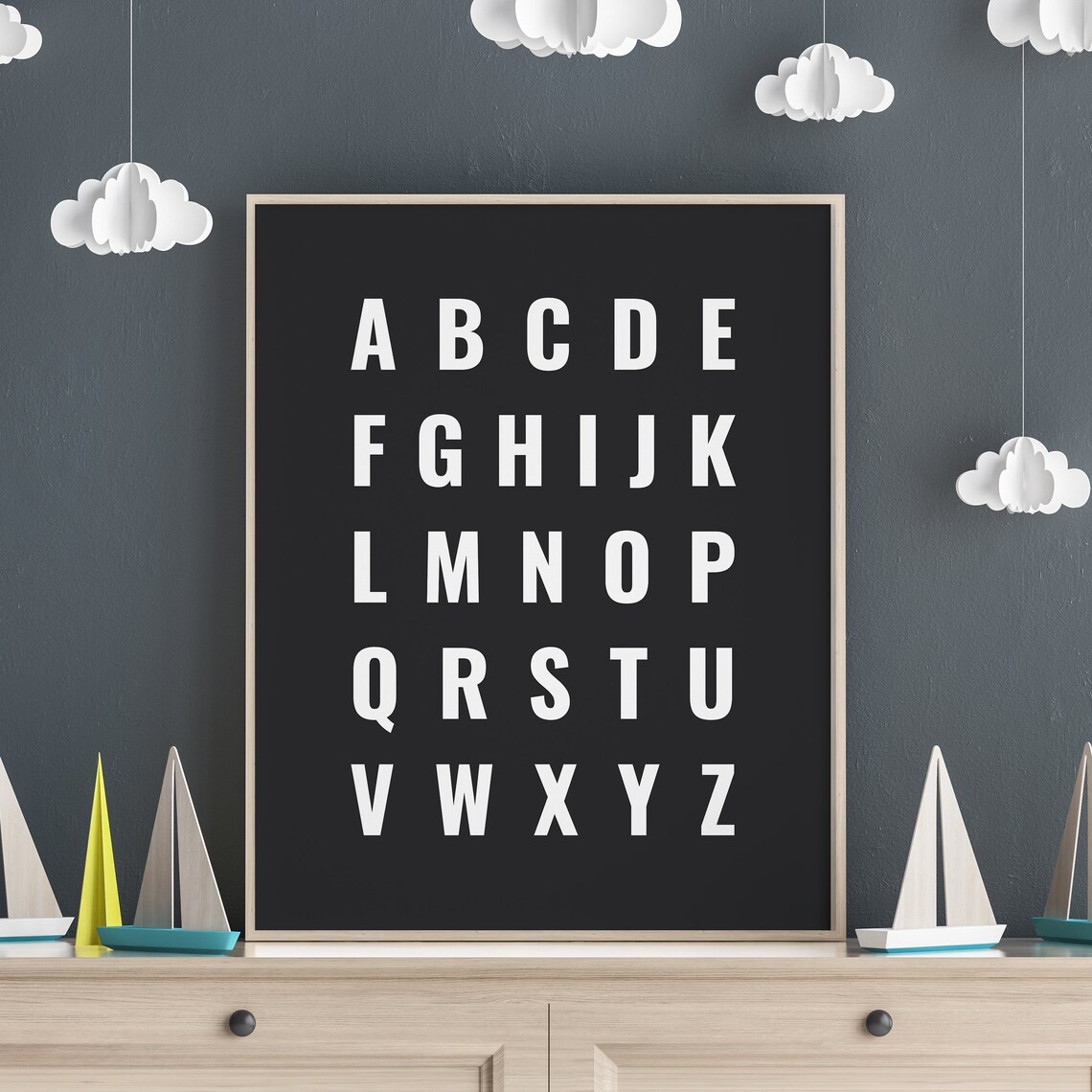 ABC Alphabet Bold Condensed Letters Modern Black Nursery Poster