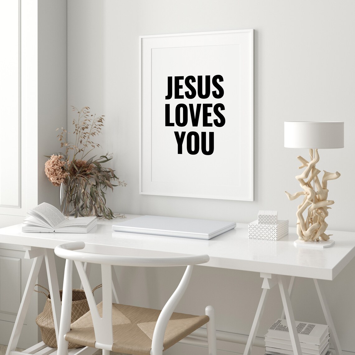 Jesus Loves You Meaningful Faith Quote Bold Black White Poster - Image 3