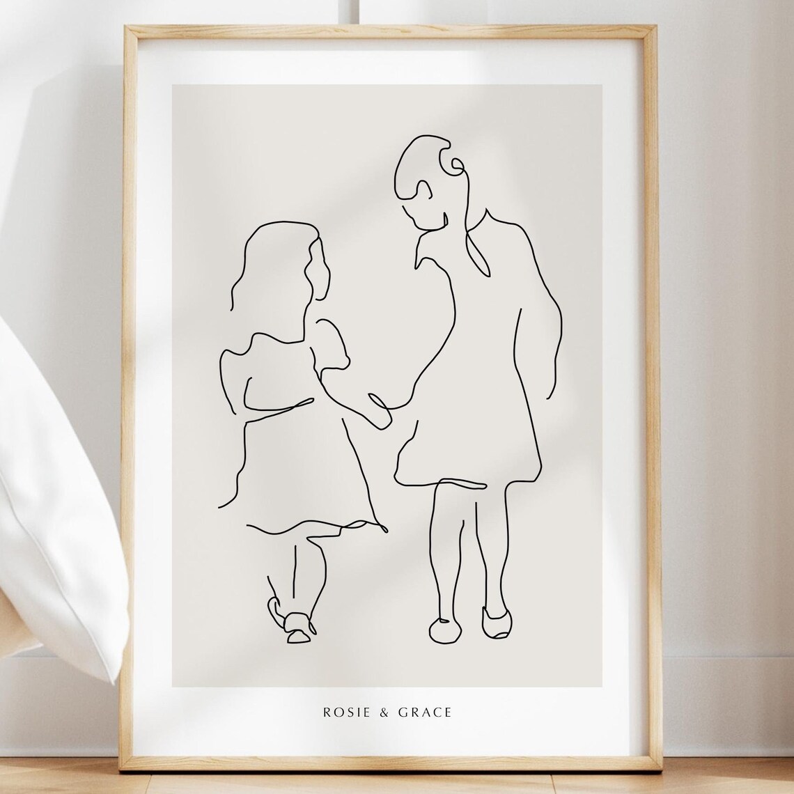 Personalised Two Sisters Holding Hands Portrait Line Art Poster