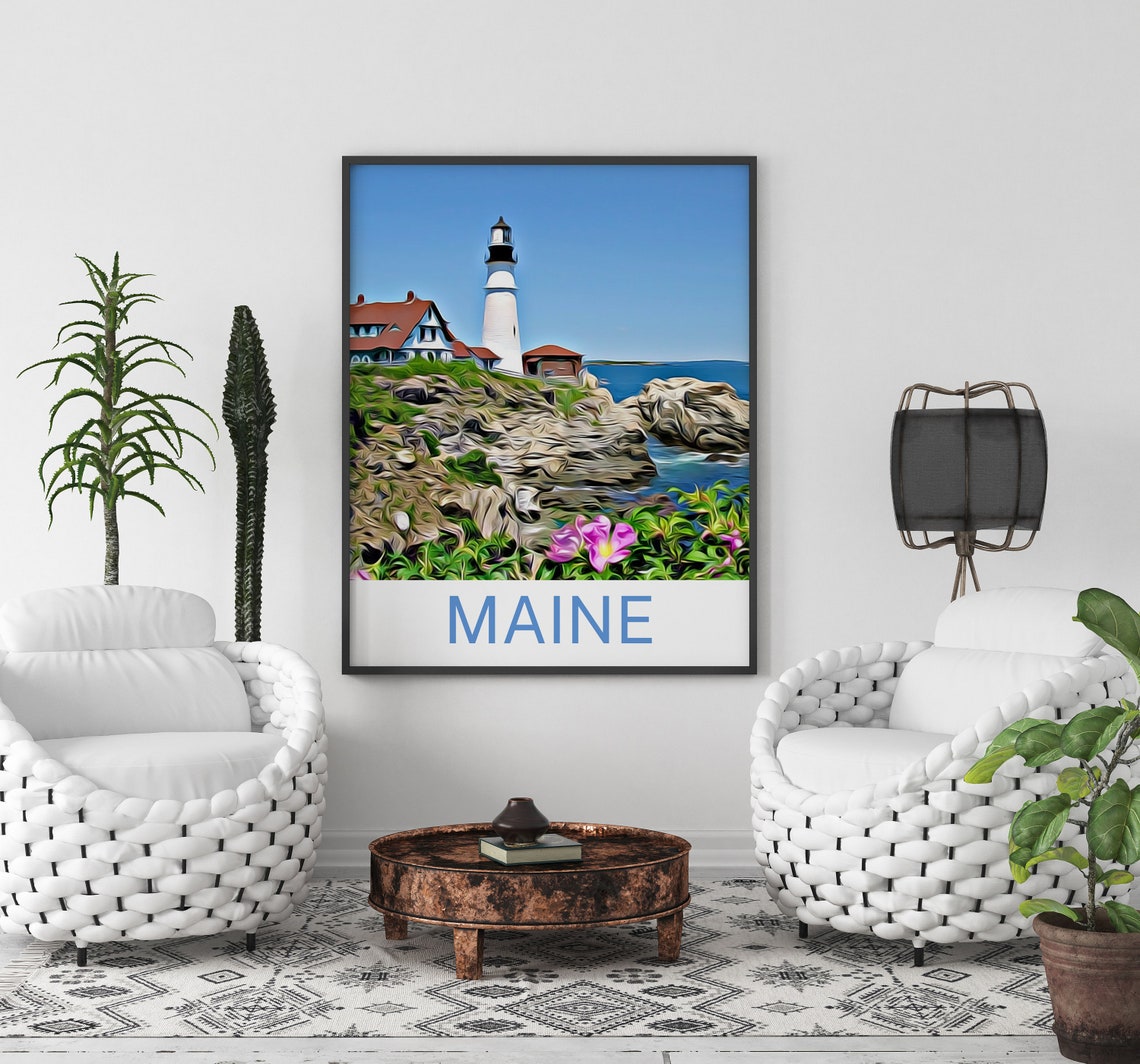 Maine Travel Print Maine Wall Art Maine Art Maine Artwork Maine Art Print Maine Gift Maine Poster Maine Travel Poster Print - Image 3