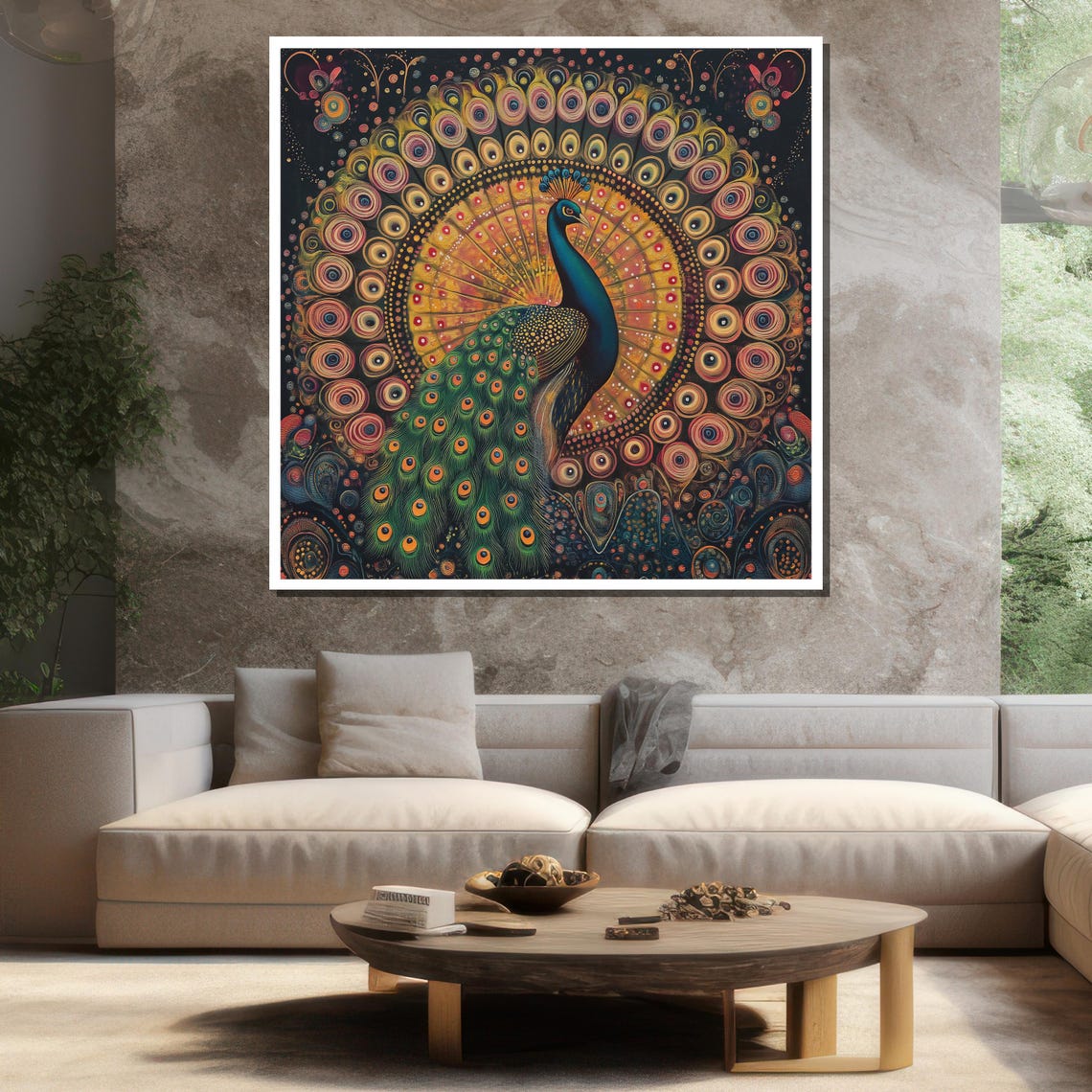 Peacock Mandala Dotwork Tail Colorful Bohemian Bird Art Poster - Image 3