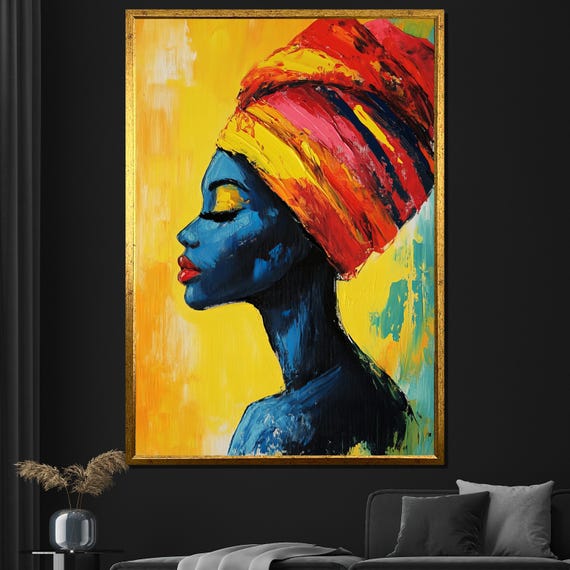 Abstract African Woman Painting Vibrant Afrocentric Wall Art Bold Colorful Gift For Home Decor