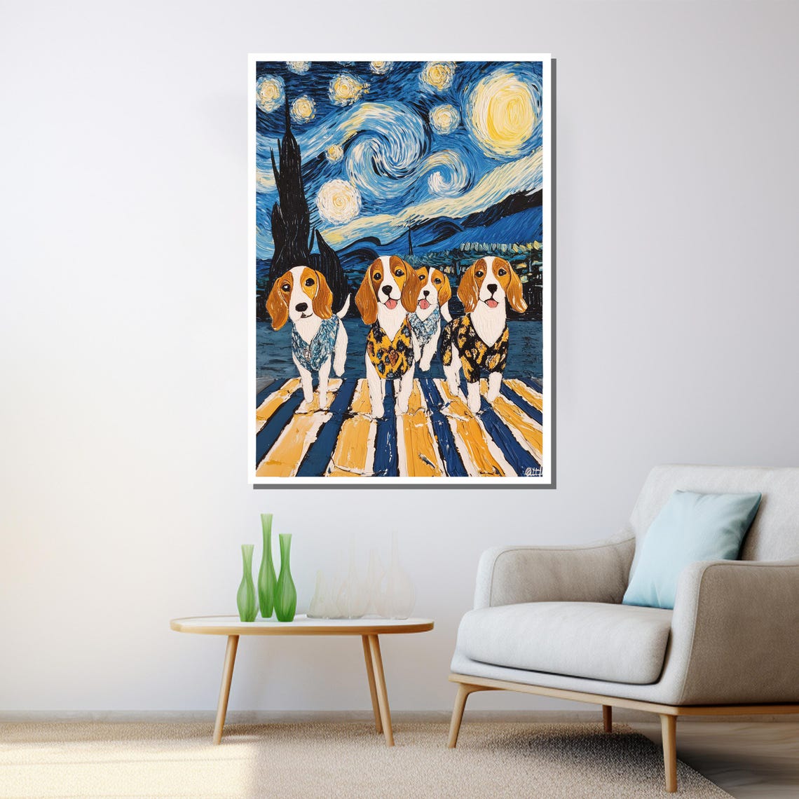 Beagle Puppies Starry Night Inspired Painting Colorful Dog Poster - Image 3