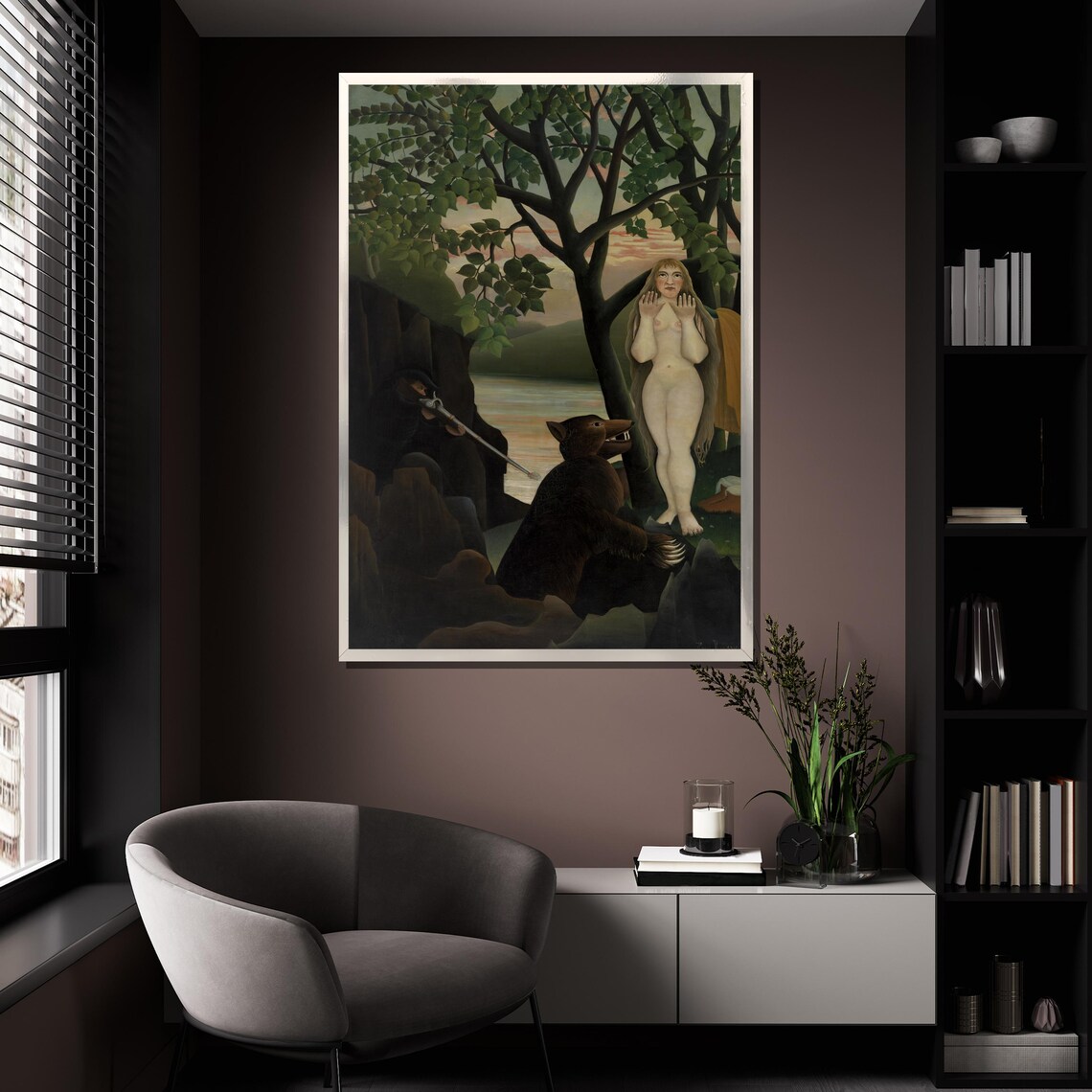 Henri Rousseau Style Nude Woman Bear River Bank Naive Art Poster - Image 4