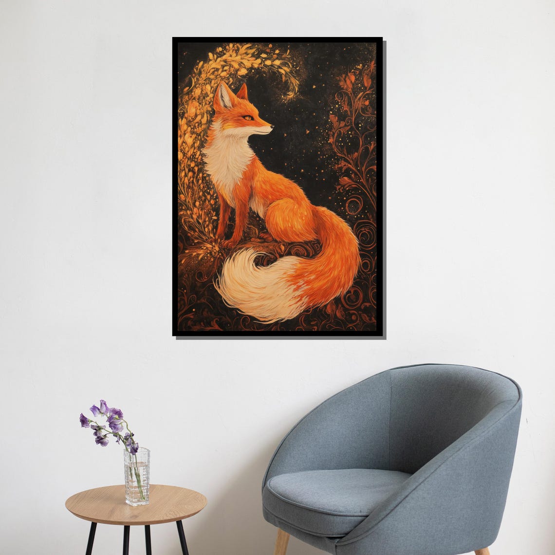Mystical Red Fox Golden Foliage Enchanted Forest Wildlife Art Poster - Image 5