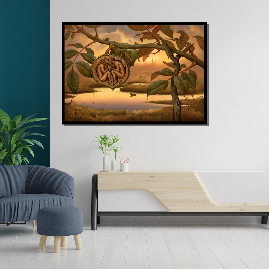 Morteza Katouzian The Lovers Walnut Shell Embrace Sunset Art Poster - Image 5