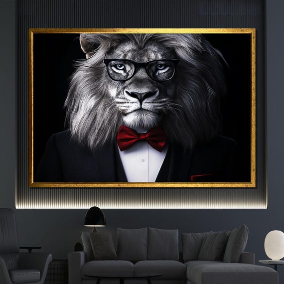 Regal Lion Painting Modern Animal Wall Art Bold Decor For Living Room Unique Wildlife Lover Gift