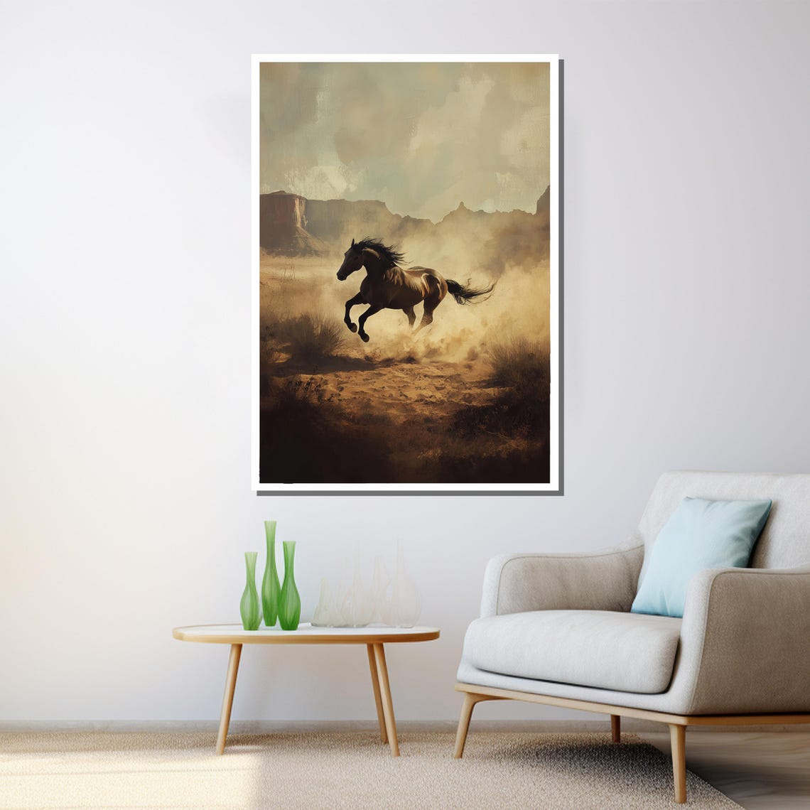 Wild Horse Galloping Dusty Desert Mesas Western Rustic Nature Poster - Image 3