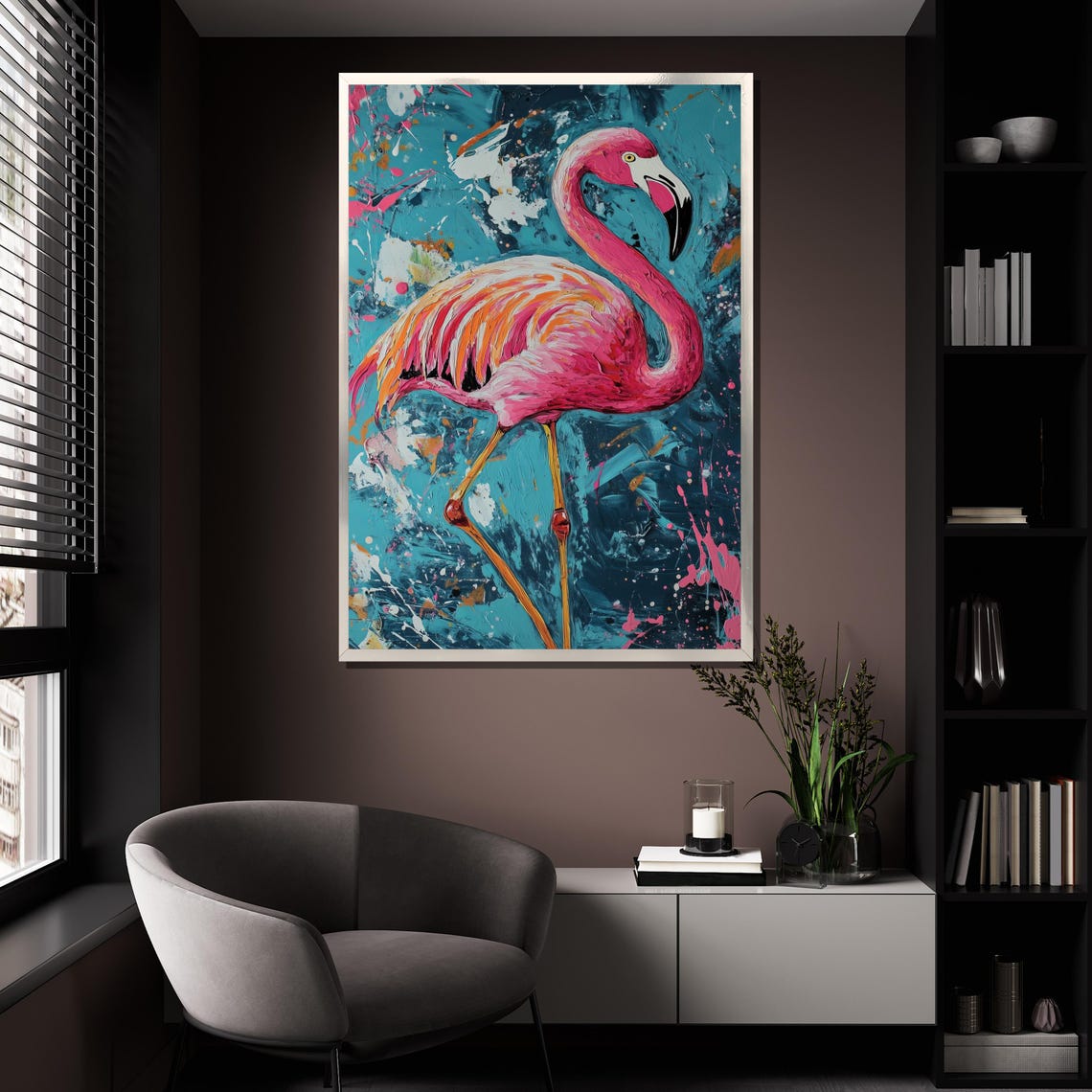 Abstract Pink Flamingo Turquoise Splash Modern Bird Art Poster - Image 4