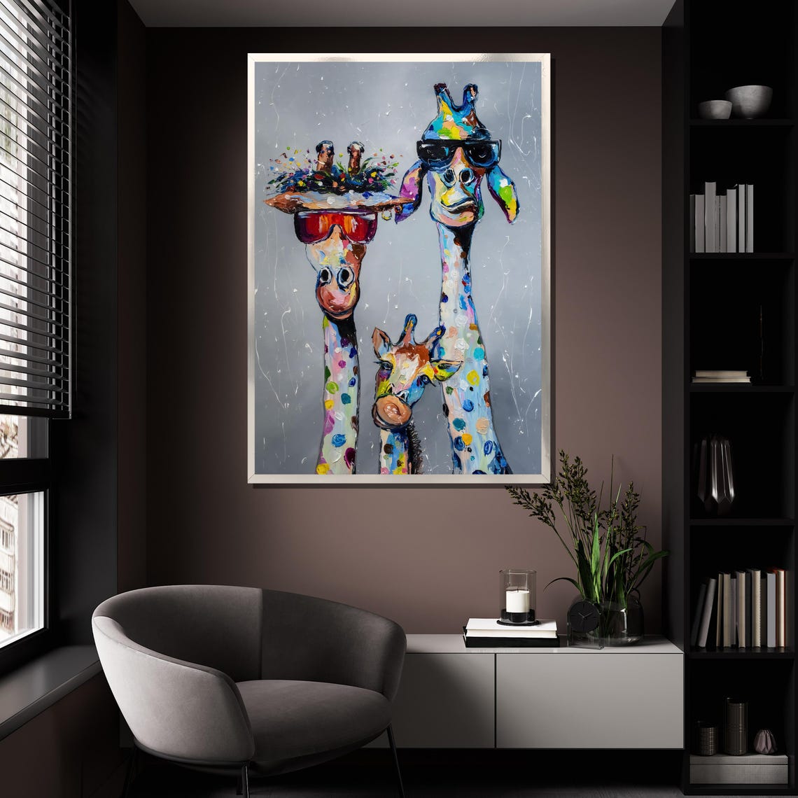 Colorful Giraffe Family With Sunglasses Fun Animal Painting Poster - Image 4