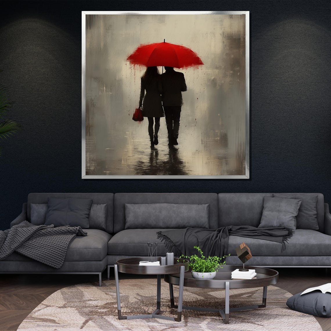 Romantic Couple Red Umbrella Rain Minimalist Modern Love Wall Poster - Image 4